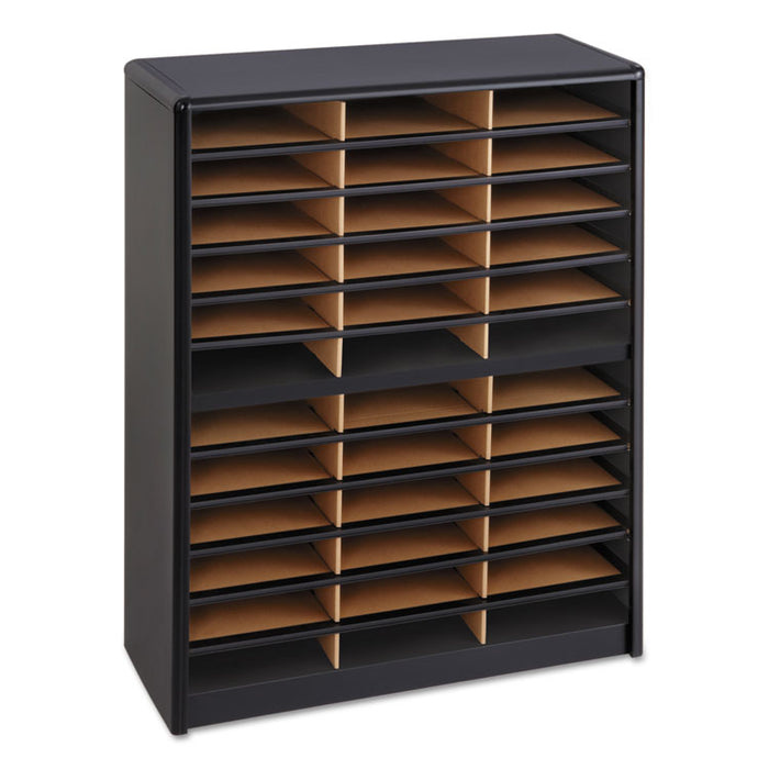 Steel/Fiberboard Literature Sorter, 36 Sections, 32 1/4 x 13 1/2 x 38, Black