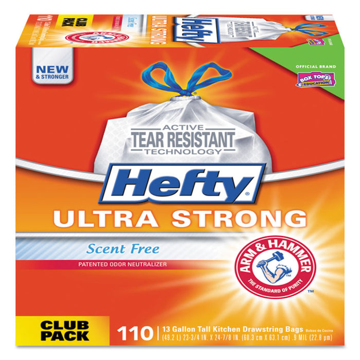 Ultra Strong Tall Kitchen and Trash Bags, 13 gal, 0.9 mil, 23.75" x 24.88", White, 330/Carton