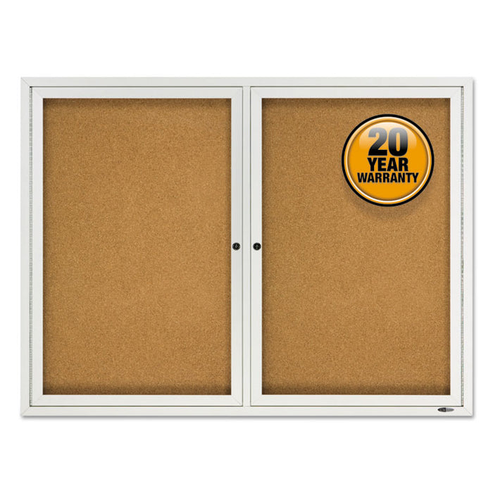 Enclosed Cork Bulletin Board, Cork/Fiberboard, 48" x 36", Silver Aluminum Frame