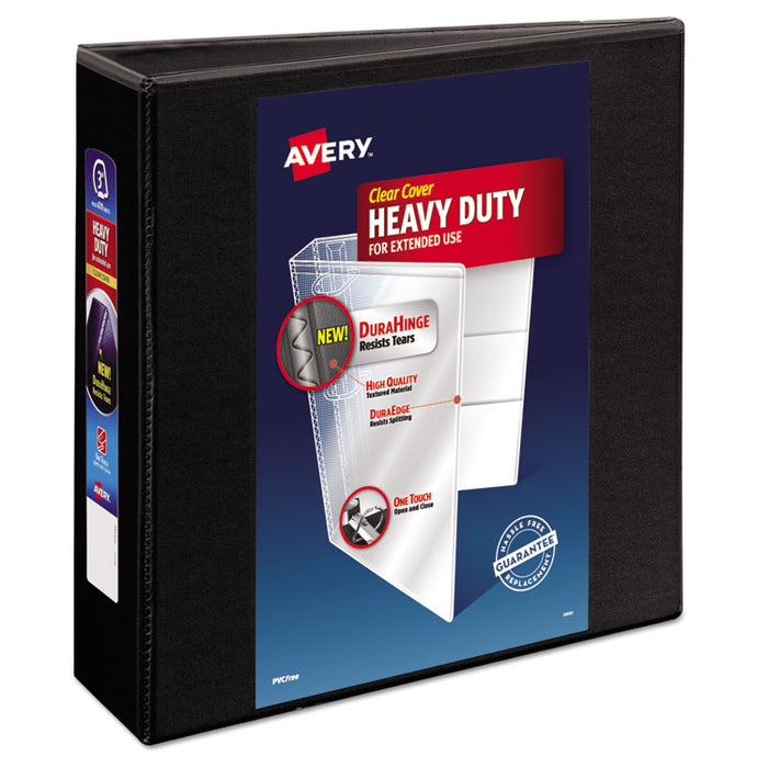 Heavy-Duty View Binder with DuraHinge and Locking One Touch EZD Rings, 3 Rings, 3" Capacity, 11 x 8.5, Black