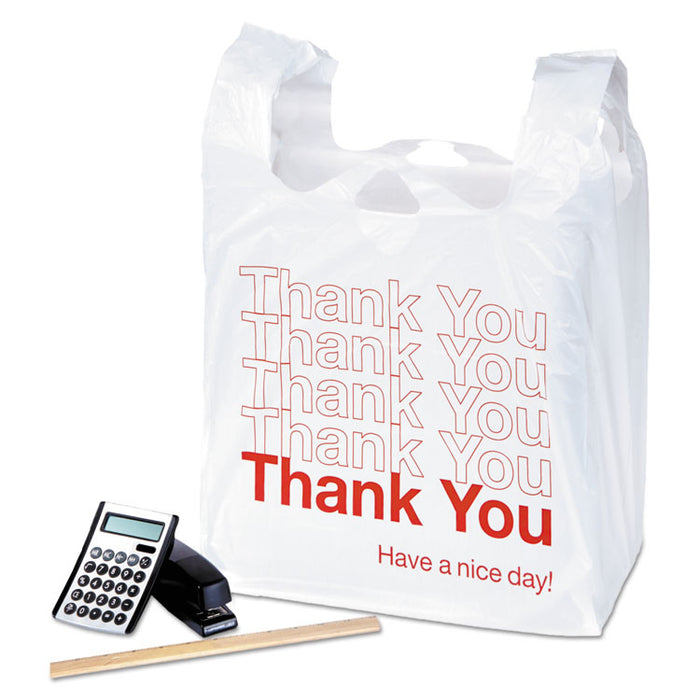 Plastic "Thank You" Bags, 0.55 mil, 11.5" x 22", White/Red, 1,000/Box