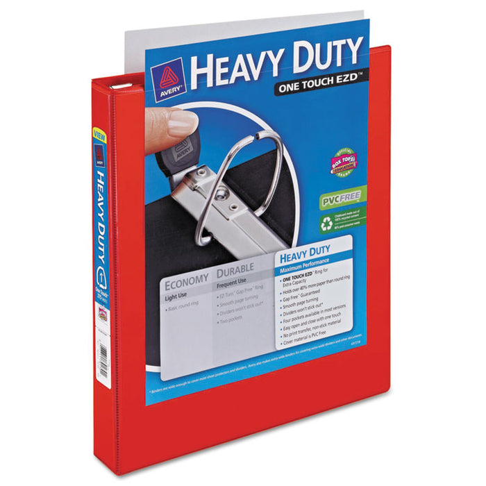 Heavy-Duty View Binder with DuraHinge and One Touch EZD Rings, 3 Rings, 1" Capacity, 11 x 8.5, Red