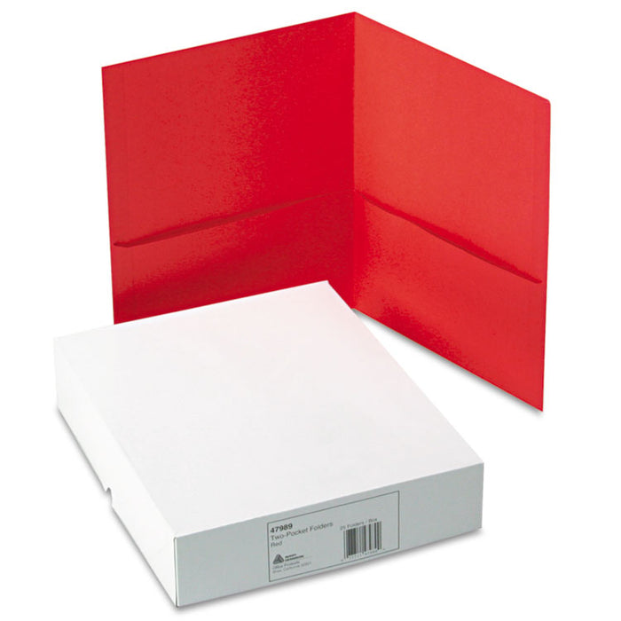Two-Pocket Folder, 40-Sheet Capacity, 11 x 8.5, Red, 25/Box