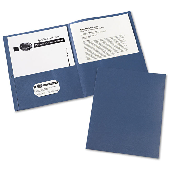 Two-Pocket Folder, 40-Sheet Capacity, 11 x 8.5, Dark Blue, 25/Box