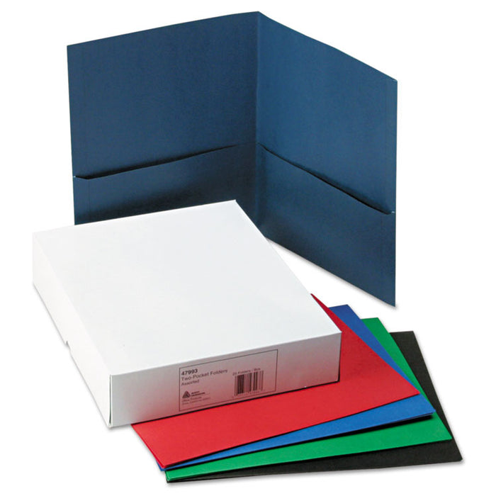 Two-Pocket Folder, 40-Sheet Capacity, 11 x 8.5, Assorted Colors, 25/Box