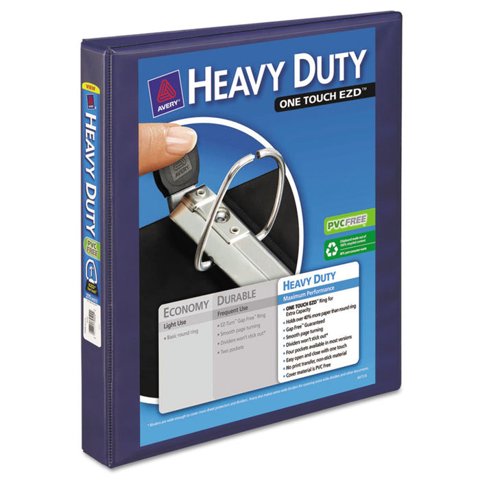 Heavy-Duty View Binder with DuraHinge and One Touch EZD Rings, 3 Rings, 1" Capacity, 11 x 8.5, Navy Blue