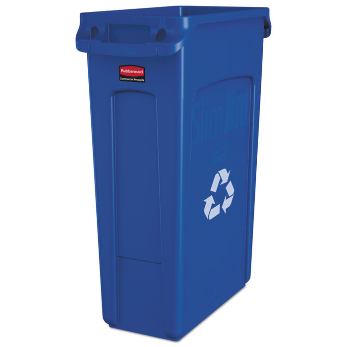 Slim Jim Recycling Container, Rectangular, 23 gal, Black/Blue