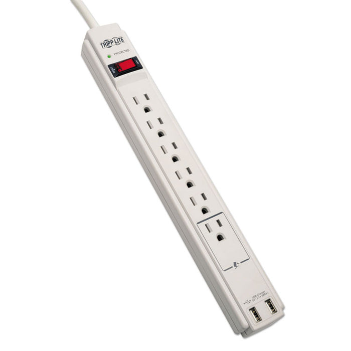 Protect It! Surge Protector, 6 Outlets/2 USB, 6 ft Cord, 990 Joules, Gray