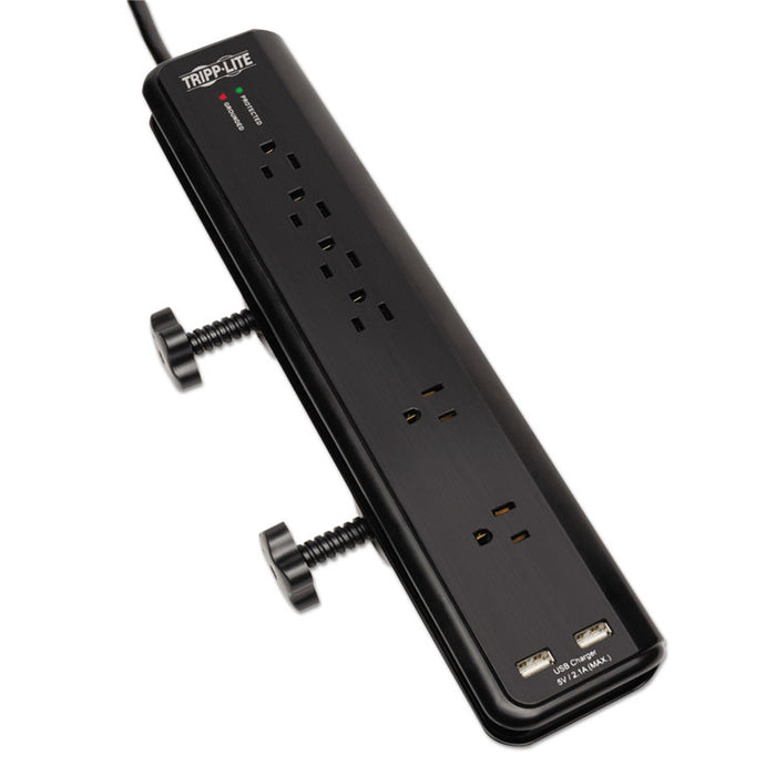 Protect It! Clamp-Mount Surge Protector, 6 Outlets/2 USB, 6 ft. Cord, 2100 J