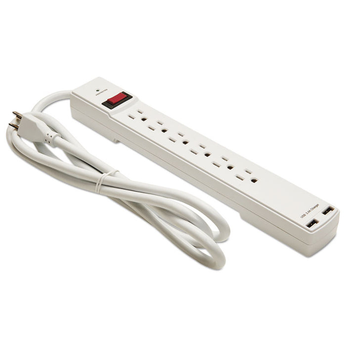 Surge Protector, 6 Outlets/2 USB Charging Ports, 6 ft Cord, 1080 Joules, White