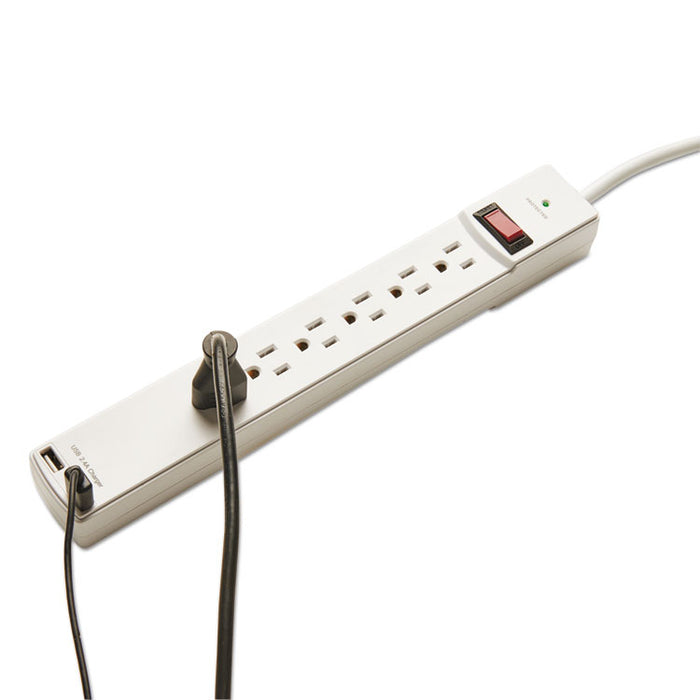 Surge Protector, 6 Outlets/2 USB Charging Ports, 6 ft Cord, 1080 Joules, White