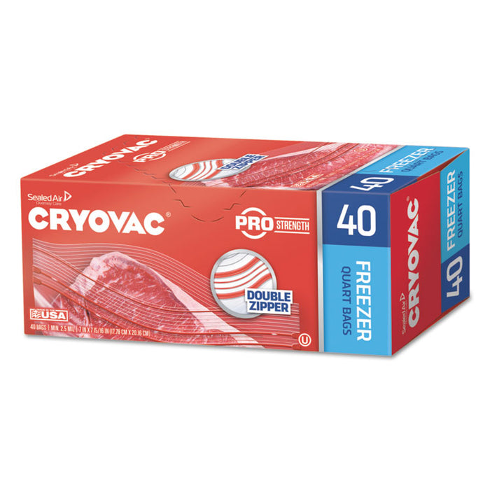 Cryovac One Quart Freezer Bag Dual Zipper, 1 qt, 2.5 mil, 7" x 7.94", Clear, 360/Carton