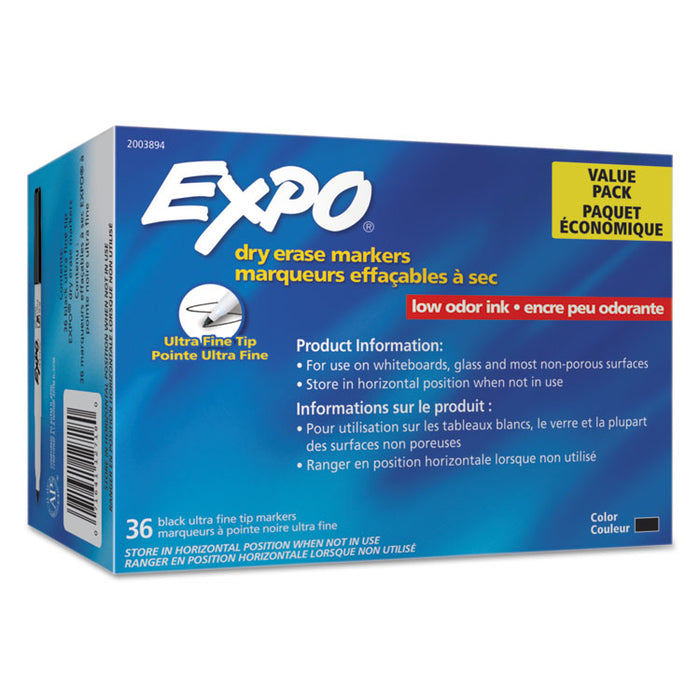 Low-Odor Dry Erase Marker Office Value Pack, Extra-Fine Needle Tip, Black, 36/Pack
