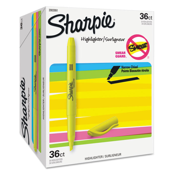 Pocket Style Highlighter Value Pack, Yellow Ink, Chisel Tip, Yellow Barrel, 36/Pack