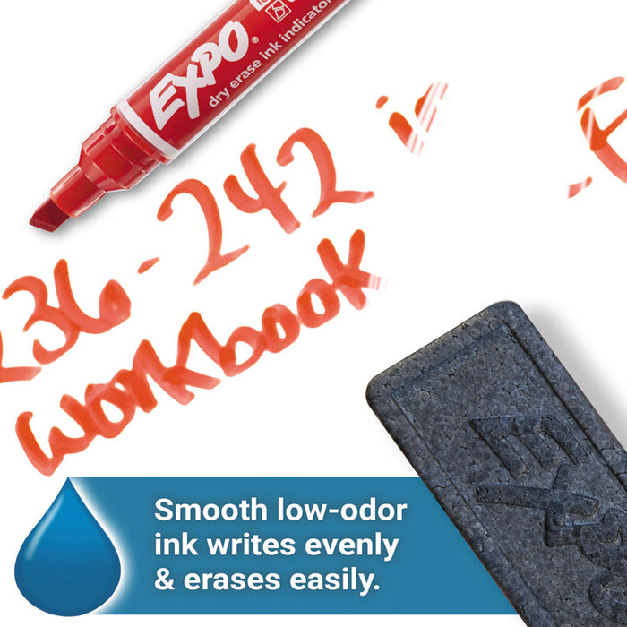 Ink Indicator Dry Erase Marker, Broad Chisel Tip, Red, Dozen