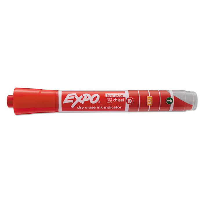 Ink Indicator Dry Erase Marker, Broad Chisel Tip, Red, Dozen