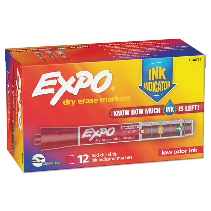 Ink Indicator Dry Erase Marker, Broad Chisel Tip, Red, Dozen