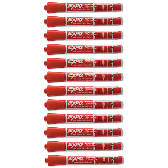 Ink Indicator Dry Erase Marker, Broad Chisel Tip, Red, Dozen
