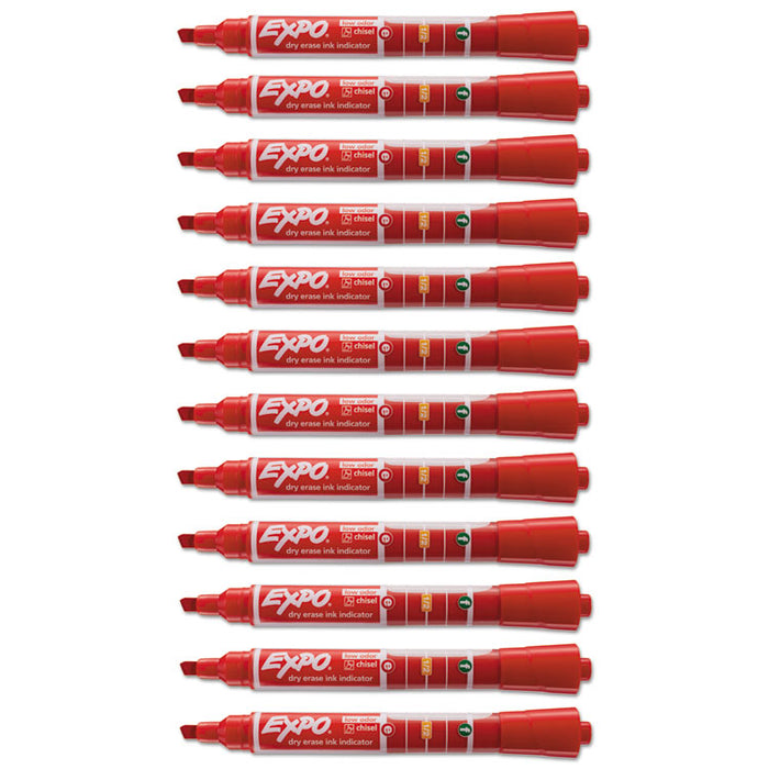 Ink Indicator Dry Erase Marker, Broad Chisel Tip, Red, Dozen