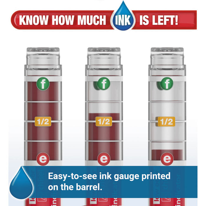 Ink Indicator Dry Erase Marker, Broad Chisel Tip, Red, Dozen