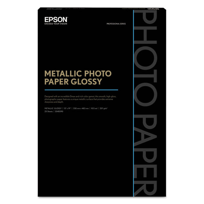 Professional Media Metallic Gloss Photo Paper, 5.5 mil, 13 x 19, White, 25/Pack