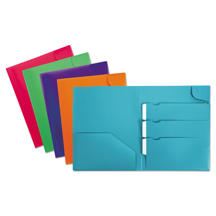 Divide It Up Four-Pocket Poly Folder, 110-Sheet Capacity, 11 x 8.5, Assorted