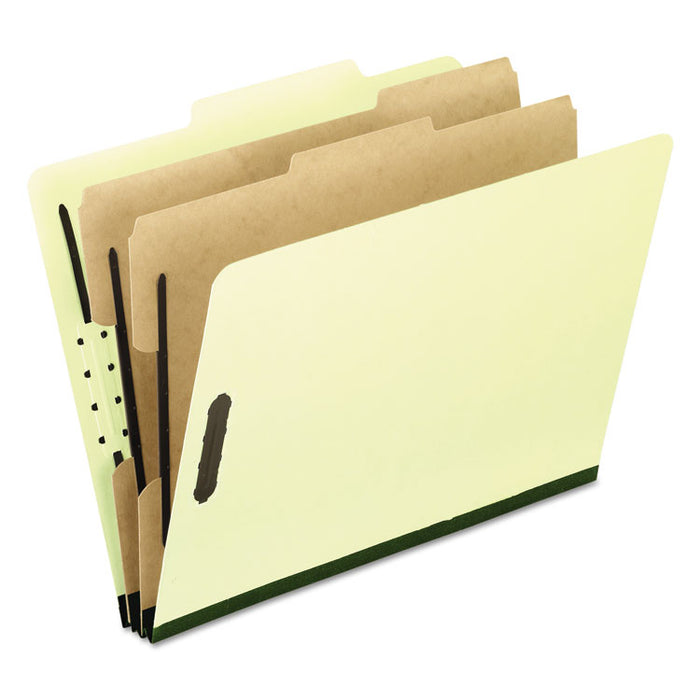 Four-, Six-, and Eight-Section Pressboard Classification Folders, 2 Dividers, Embedded Fasteners, Letter, Light Green, 10/Box