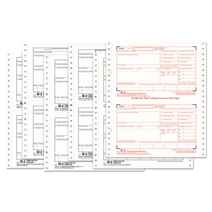 W-2 Tax Forms, Six-Part Carbonless, 5.5 x 8.5, 2/Page, (24) W-2s and (1) W-3