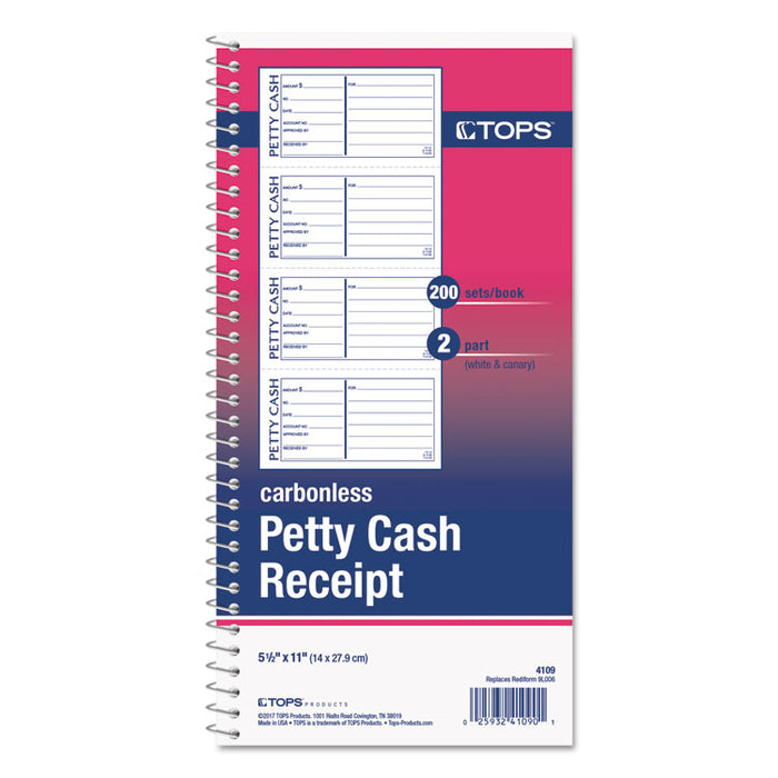Petty Cash Receipt Book, 5 1/2 x 11, Two-Part Carbonless, 200 Sets/Book