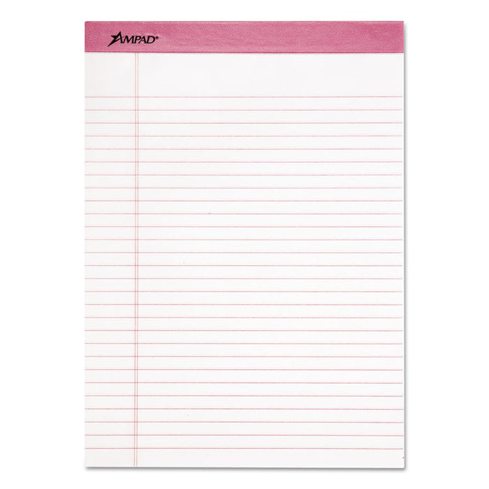 Pink Writing Pads, Wide/Legal Rule, Pink Headband, 50 White 8.5 x 11 Sheets, 6/Pack