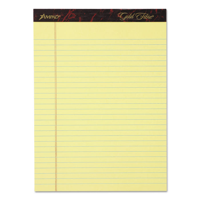 Gold Fibre Writing Pads, Wide/Legal Rule, 8.5 x 11.75, Canary, 50 Sheets, 4/Pack