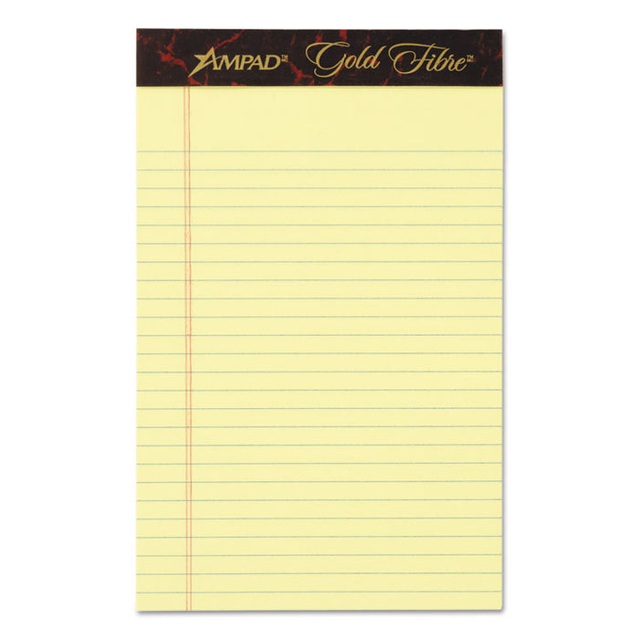 Gold Fibre Quality Writing Pads, Medium/College Rule, 5 x 8, Canary, 50 Sheets, Dozen