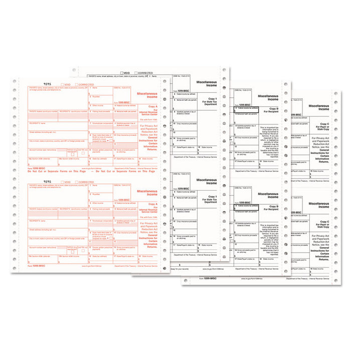 1099-MISC Tax Forms, 4-Part Carbonless, 8 1/2 x 5 1/2, 600 1099s & 10 1096s