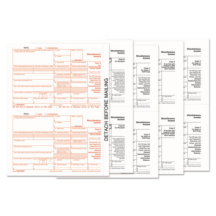 1099-MISC Tax Forms, 5-Part, 5 1/2 x 8, Inkjet/Laser, 50 1099s & 1 1096