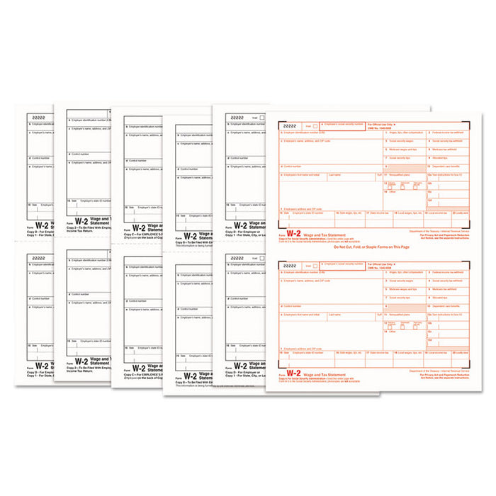 W-2 Tax Forms, 6-Part, 5.5 x 8.5, Inkjet/Laser, 50 W-2s and 1 W-3