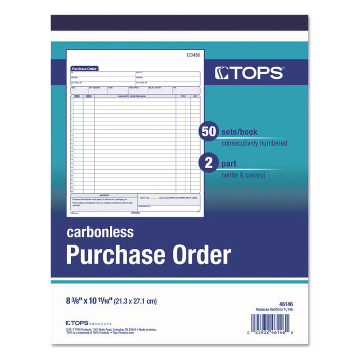 Purchase Order Book, Two-Part Carbonless,  8.38 x 10.19, 1/Page, 50 Forms