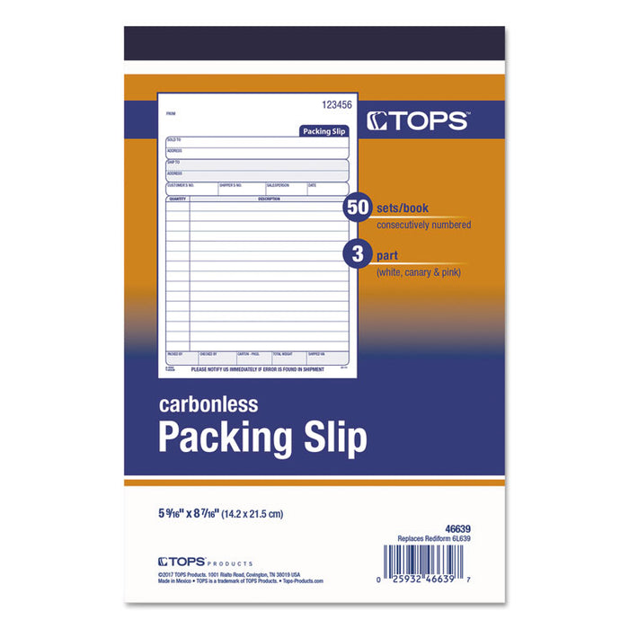 Packing Slip Book, 5 9/16 x 7 15/16, Three-Part Carbonless, 50 Sets/Book