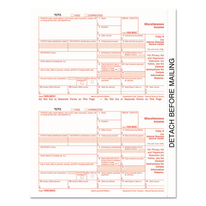 1099-MISC Tax Forms, 5-Part, 5 1/2 x 8, Inkjet/Laser, 50 1099s & 1 1096