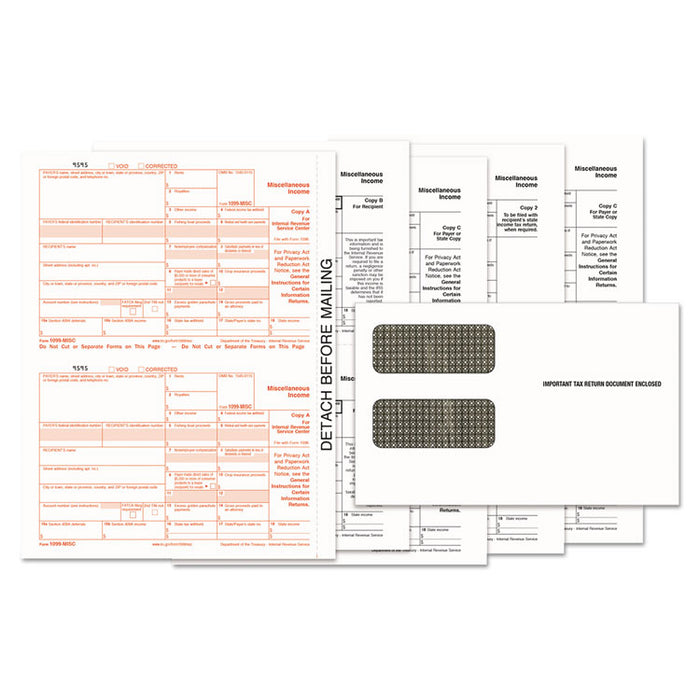 1099-MISC Tax Form Kits, 8 x 5.5, 5-Part, Inkjet/Laser, 24 1099s and 1 1096