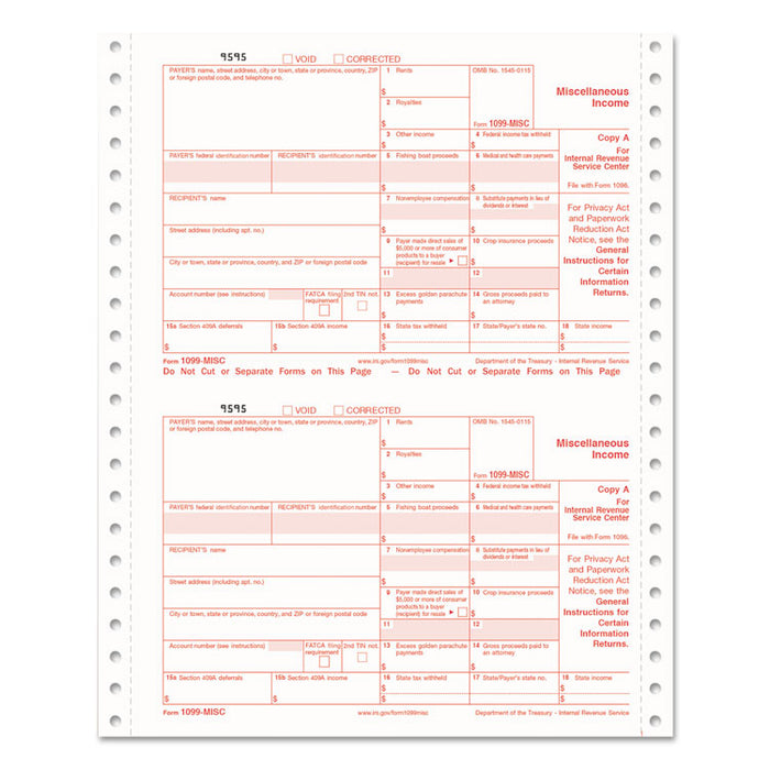 1099-MISC Tax Forms, 5-Part Carbonless, 5 1/2 x 8, 24 1099s & 1 1096