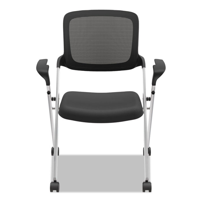 VL314 Mesh Back Nesting Chair, Supports Up to 250 lb, Black Seat/Back, Silver Base
