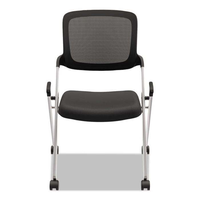 VL304 Mesh Back Nesting Chair, Supports Up to 250 lb, Black Seat/Back, Silver Base