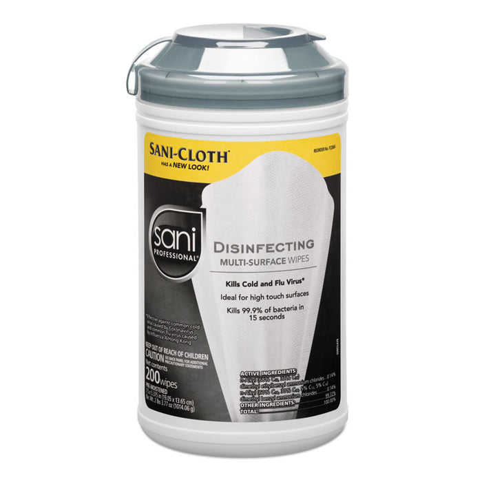Disinfecting Multi-Surface Wipes, 7 1/2 x 5 3/8, 200/Canister, 6/Carton