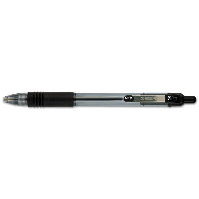 Z-Grip Retractable Ballpoint Pen, Medium 1mm, Black Ink, Clear Barrel, Dozen
