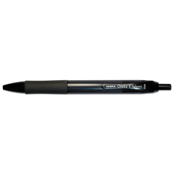 Orbitz Retractable Ballpoint Pen, 1.6mm, Black Ink, Gray/Black Barrel, Dozen