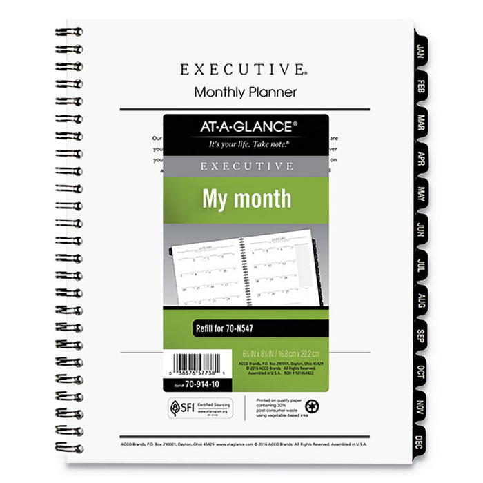 Executive Monthly Planner Refill, 8 3/4 x 6 5/8, White, 2020