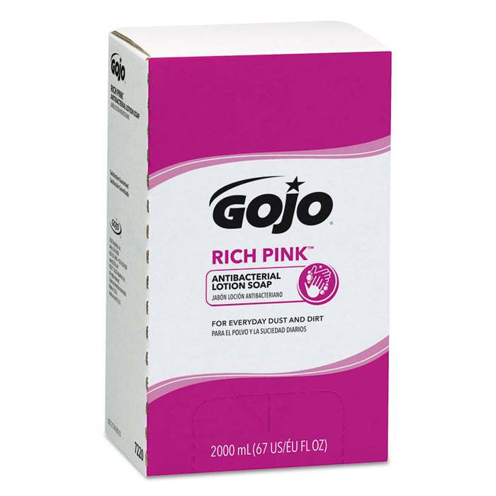 RICH PINK Antibacterial Lotion Soap Refill, 2000mL, Pink, 4/Carton