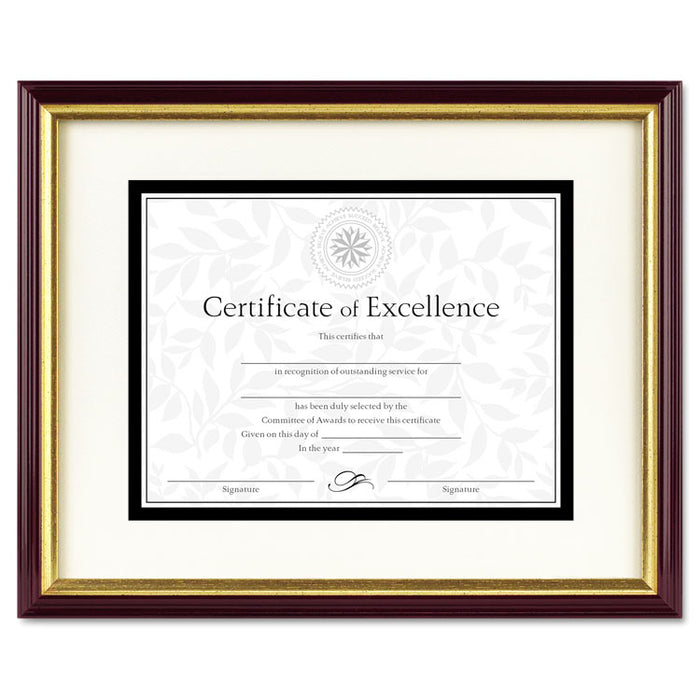 Document/Certificate Frame with Mat, Frame Size: 15.4 x 12.4 x 0.9, Insert Sizes: 8.5 x 11; 11 x 14, Plastic, Mahogany/Gold