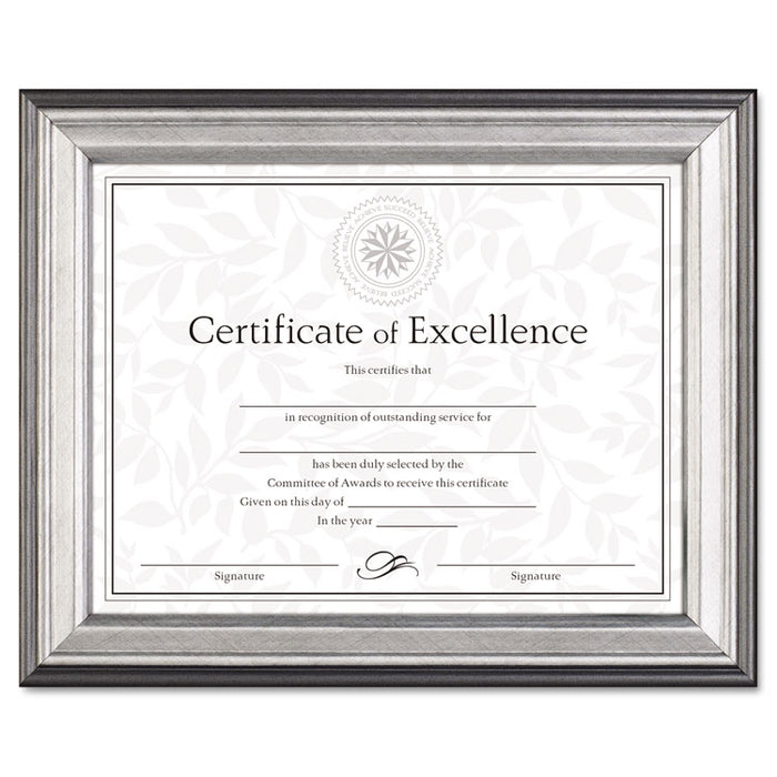 Photo Frame, Easel Back, Desk/Wall, Plastic, 8 1/2 x 11, Charcoal/Nickel-Tone