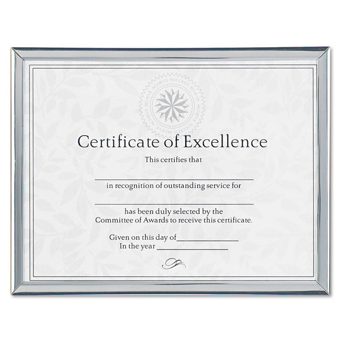 Value U-Channel Document Frame w/Certificates, 8 1/2 x 11, Silver